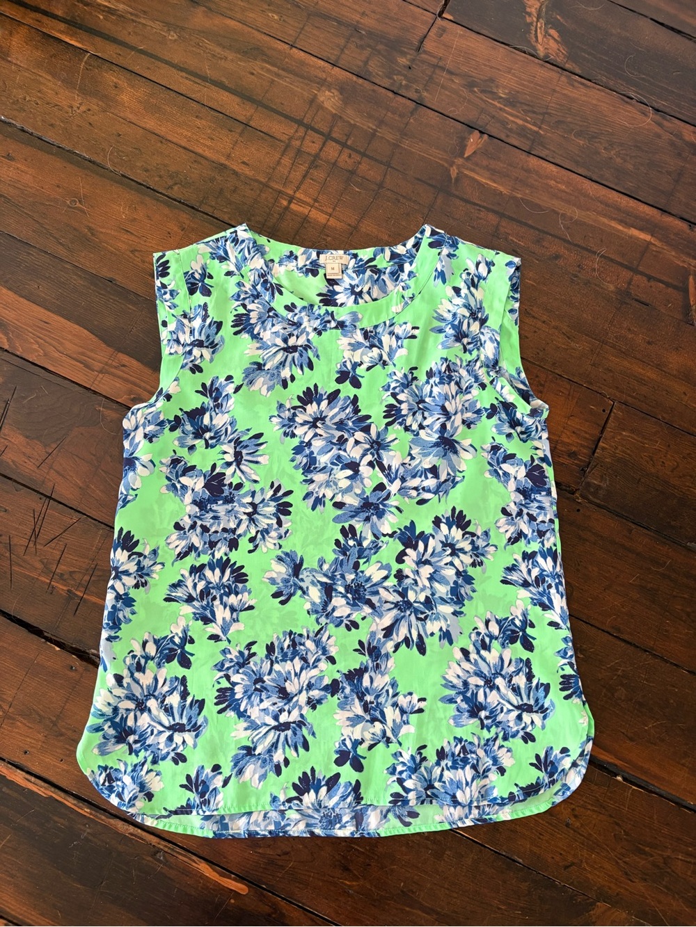 Sleeveless J. Crew Green Floral Scoop Neck Top